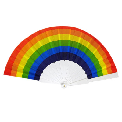 

Chinese Rainbow Pattern Folding Fan Plastic Folding Fan Household Decoration Craft DIY Wedding Party Decoration