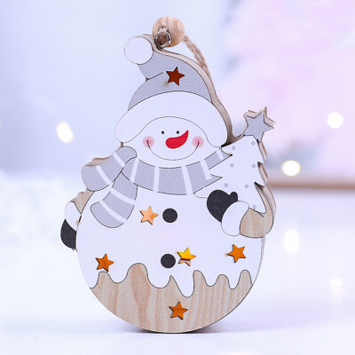 

Siaonvr LED light Christmas Tree snowman Wooden Pendants Ornaments Xmas DIY Wood Crafts