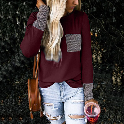 

Tailored Womens Fashion Long Sleeve O-Neck Patchwork Print T-Shirt Top Blouse