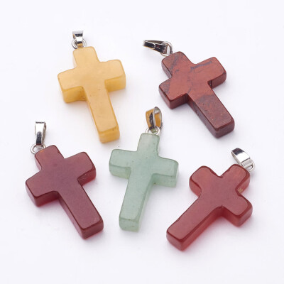 

Gemstone Pendants Cross Mixed Stone 26x15x4mm Hole 6x3mm