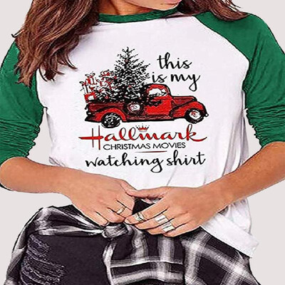 

Raglan Three-quarter Sleeves Truck Design Letters Printed Tee