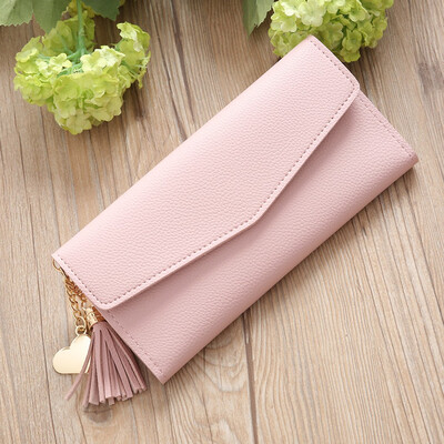 

Tailored Women s Fashion Trend Solid Color Long Fringed Leather Card Wallet