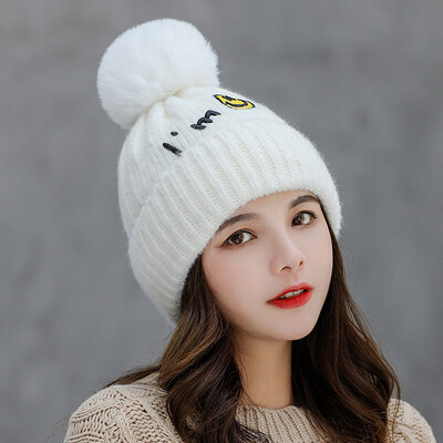 

Korean Autumn&Winter Wool Hat Outdoor Furring Thickening Heating Cap Letter Woman Ear Protector Ball Knitted Headgear