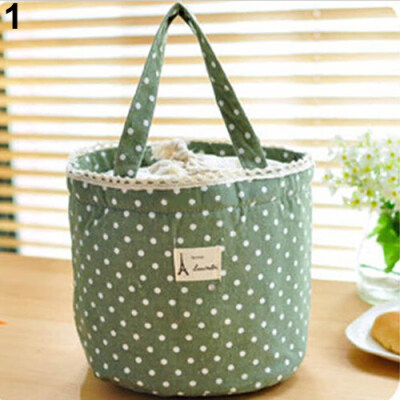 

Portable Picnic Lunch Bag Outdoor Food Storage Polka Dot Drawstring Carry Tote