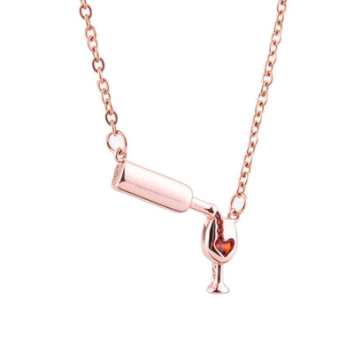 

Fashion Women Wine Bottle Cup Faux Ruby Inlaid Pendant Necklace Jewelry Gift