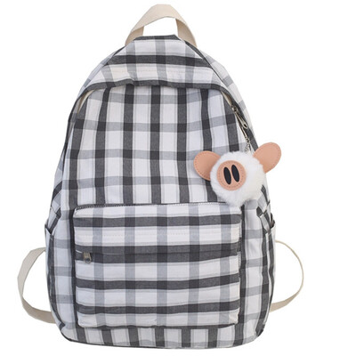 

Insfeng Korean version schoolbag girls junior high school students checkered shoulder bag Japanese lovely Sen girls campus Backpac