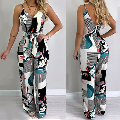 

Women Summer Casual Sleeveless Jumpsuit Loose Wide Leg Pants Suit Playsuit