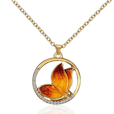 

Fashion butterfly Rhinestone Round Pendant Necklaces for women men Gifts Accessory Jewelry gold link chain