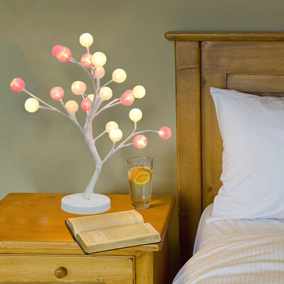

Siaonvr 24LED Cotton Ball Tree Lamp Home Decoration Holiday Gift Pink 20Inch
