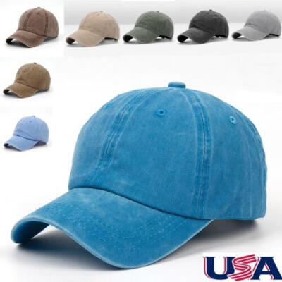 

NEW Baseball Cap Plain Cotton Adjustable Solid Dad Hat Polo Style Washed Visor