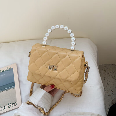 

Summer small fragrance bag female 2019 new wave fashion pearl portable wild chain shoulder slung small square bag