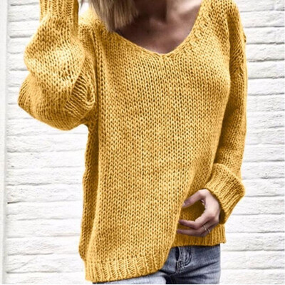 

Womens Autumn Long Sleeve Blouse V Neck Jumper Top Loose Sweater Casual T-shirt