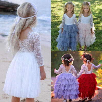 

Canis Fashion Kids Baby Girls Lace Tulle Backless Party Bridesmaid Pageant Dress