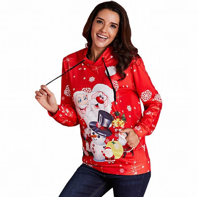 

Hooded womens sweatshirt Long Sleeve Snowman Turtleneck Top
