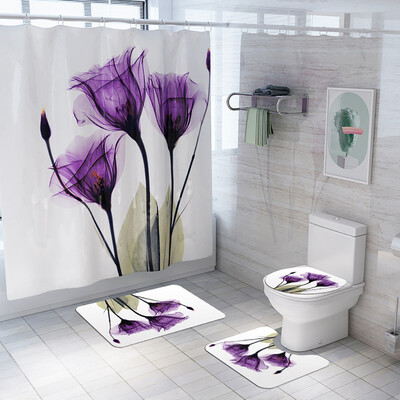 

〖Follure〗Flowers Shower Curtain Floor Mat Four-piece Bathroom Mat Set