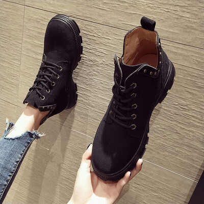 

Net red martin boots female English wind autumn suede round head lace desert boots super fire foreign style thick bottom boots