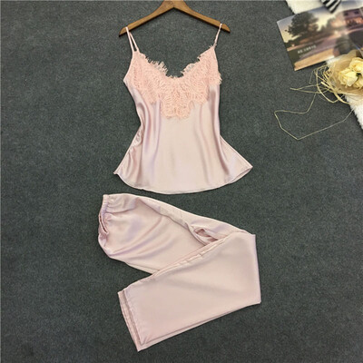 

2PCS Womens Sexy Satin Lace Sleepwear Babydoll Lingerie Nightdress Pajamas Set