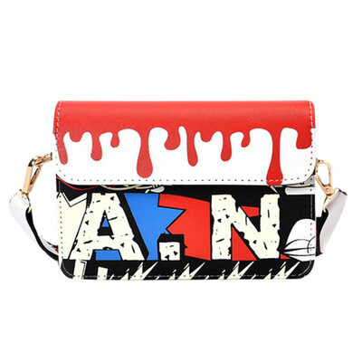 

2019 Fashion Graffiti Letter Printing Crossbody Bags Women Colorful Unique Shoulder Bag For Girls Small Square Messenger Bag YJ