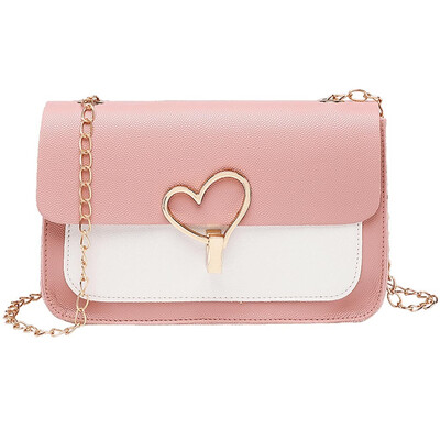 

Women Chain Shoulder Bag Heart Shaped Lock Contrast Color Messenger Bag Ladies Chain Small Square Bag Sac Main T10