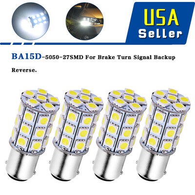 

4x BA15D White 5050 27-SMD Turn Signal Backup LED Light Bulbs 1142 1154 1004