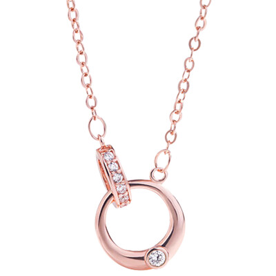 

Women Fashion Elegant Rose Gold Double Rings Crystal Rhinestone Pendant Couple Necklace