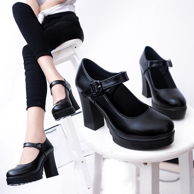 

Rose Women Casual High Heel Thick Heels Platform Pumps Ankle Work Buckle Strap Shoes