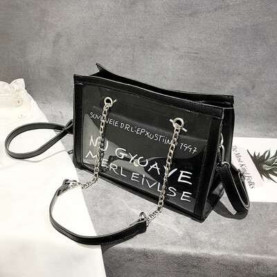 

Korean Bags For Women 2019 New Girls Casual Version Transparent Letter Wild Crossbody Bag Single Shoulder Diagonal Composite