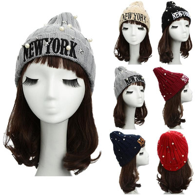 

New Unisex Women Men Beanie Hat Letter Embroidery Pearl Star Solid Warm Hip-Hop Cool Knitted Cap Headwear
