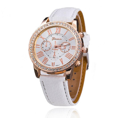 

Women Fashion Three Dials Quartz Watch Luxury Diamond Leather Band Alloy Case Wrist Watches