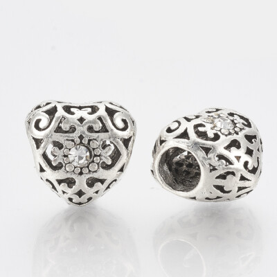 

Alloy Rhinestone European Beads Large Hole Beads Hollow Heart Antique Silver Crystal 12x125x11mm Hole 5mm