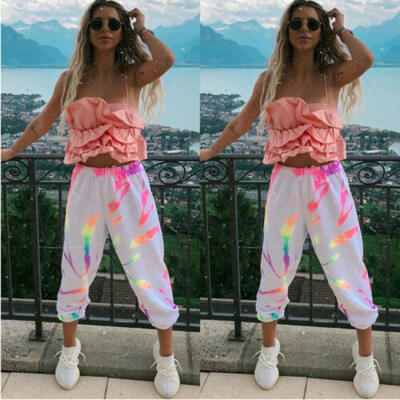 

Women Casual Long Pants Elastic Waist Plain Solid Harem Pants Trousers Joggers