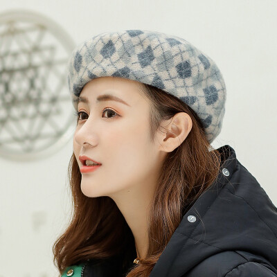 

Autumn&Winter 2019 New Korean Version Ladys Coloured Rhombic Wool Beret Hat Retro Wool Painter Hat Wholesale