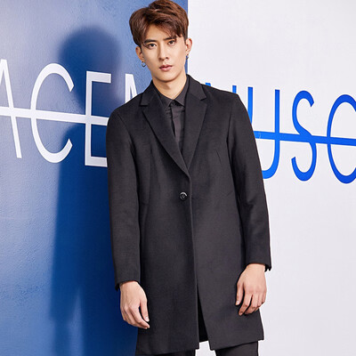 

BEI NA CHUAN Coat mens windbreaker mens long section trend Hong Kong style solid color youth coat jacket 9942