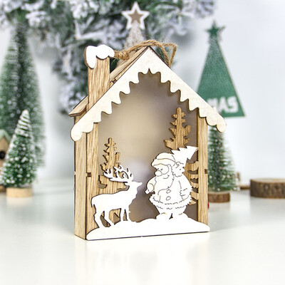 

Siaonvr LED Light Wood House Cute Christmas Tree Hanging Ornaments Holiday Decoration