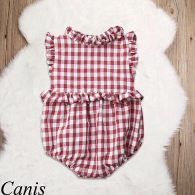 

Newborn Infant Baby Girl Ruffle Plaid Romper Sunsuit Bodysuit Outfits One-Pieces