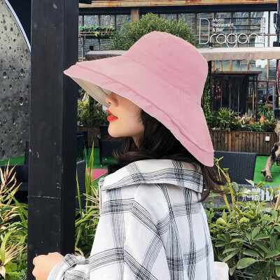 

New eaves sunscreen female hat spring&autumn foldable cotton linen hat double-sided sunshade fisherman hat sun hat