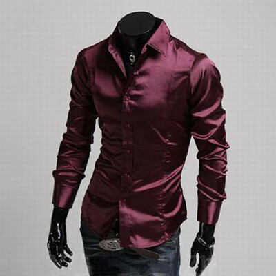 

Mens Long Sleeve Casual Shirt Luxury Silk-Like Satin Dress Shirt Tops