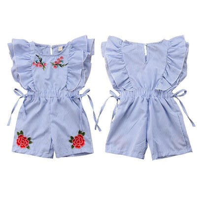 

Toddler Kids Baby Girl Flower Stripe Ruffle Romper Jumpsuit Outfits Clothes