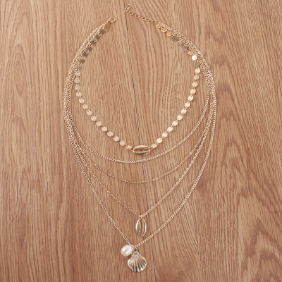 

Trendy New Bead Shell Necklaces Chokers For Women conch Statement Gold Color Chain Long Necklace Jewelry 2019