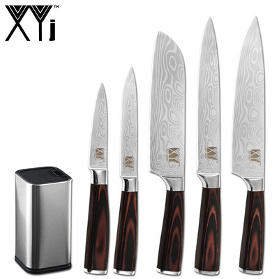 

XYj Cooking Knives Stainless Steel 6PCS Set 8 Knife Stand Chef Santoku Slicing Utility Paring Knife