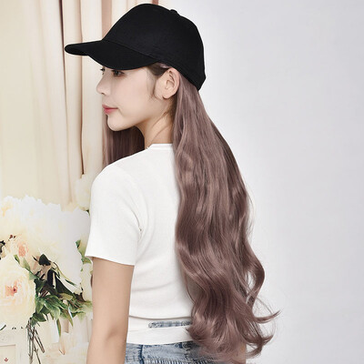 

Gobestart Hat Wig One Wig Female Long Curly Hair Big Wave Wig Set Hat