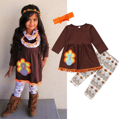 

Kids Baby Girls Turkey Outfits Clothes Dress Tops ShirtPants Thanksgiving Day