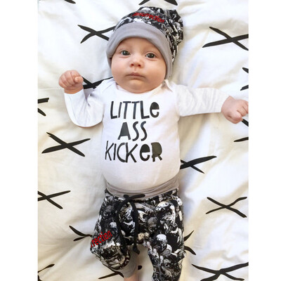 

Newborn Infant Baby Boy Letter Romper TopsPrint Pants Hat Outfits Clothes Set