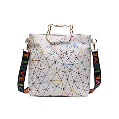 

Geometric Print Cat Laser Shoulder Handbags Women PU Leather Crossbody Bags