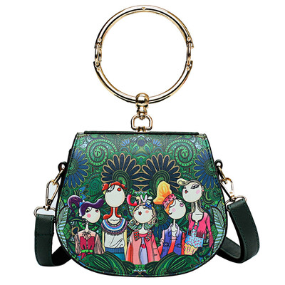 

Tailored Women Forest Girls Pattern Printing Metallic Circular Handle Handbag