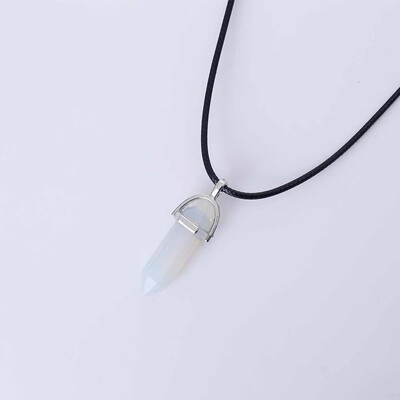 

Fashion Opal Stone Hexagonal Column Quartz Necklaces Natural Pink Crystal Pendant Necklace Statement Bohemian Jewelry for Women