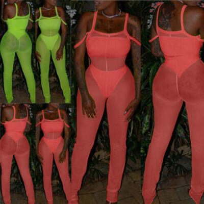 

Fashion Sexy Women Summer Fluorescence Mesh Perspective Top Casual Club Jumpsuit