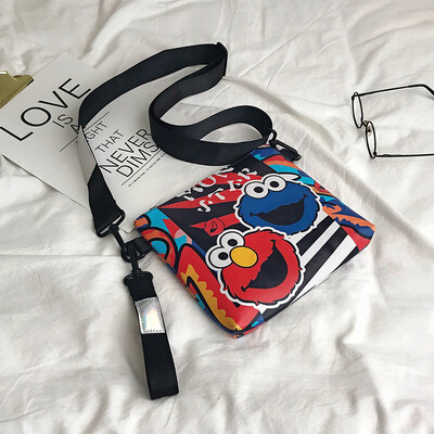 

2019 new casual fashion cartoon sesame street handbag female personality letters wild single shoulder slung small square bag