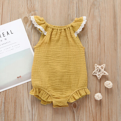 

Infant Baby Girls Fly Sleeve Lace Solid Print Ruffles Romper Bodysuit Clothes