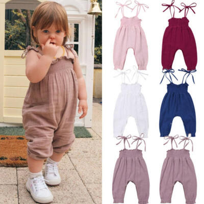 

US Newborn Toddler Baby Girl Strap Pants Solid Romper Overalls Outfits Sunsuit